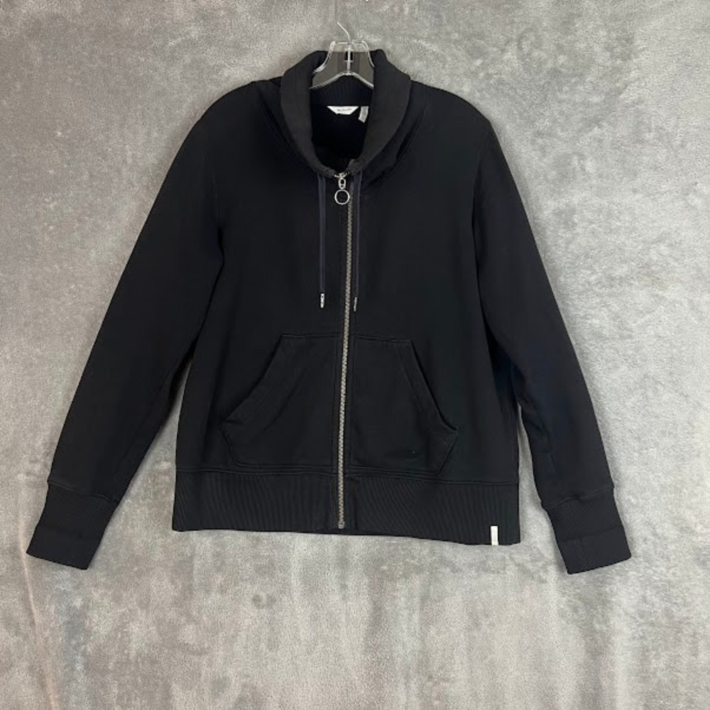 Woolrich Mockneck Full Zip Sweater Womens L Black Cotton Casual Everyday